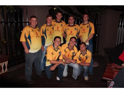 Under 18s. Front: #9 Reino van Wyk (17), #10 Bennie Boles (17) and #7 Richard Ferreira (18). Back: #3 Kallie Botha (18), Kuan de Kock (17), #4 Allaster Steyn (17), #8 Bryce Evans (18) and #5 Bevan Strydom (18).