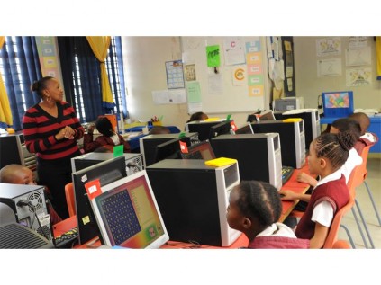 EAGER READERS: With the help of Nedbank, through the partnership, and Karabo, a reading lab was established at the school.