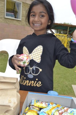 Eliana Khan sold, popcorn, chips and Easter eggs.