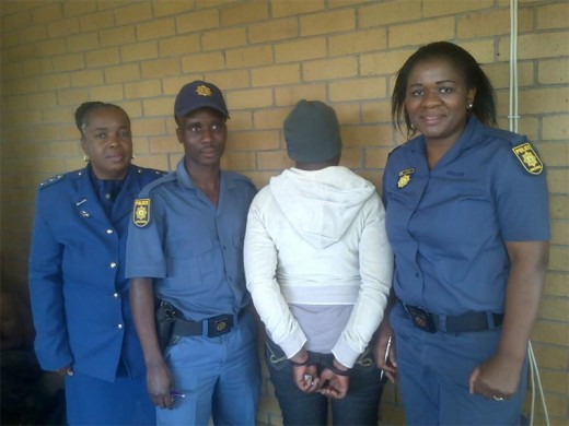 ARRESTED: Constable Cindy Molopi, Constable Thabani Mthethwa and Captain Selina Motale with the suspect who was recently arrested.
