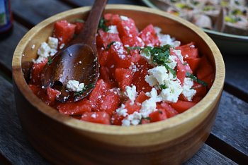 A simple salad of ice-cold watermelon with feta and olive oil is delicious and refreshing. Add fresh mint or basil for more flavour.