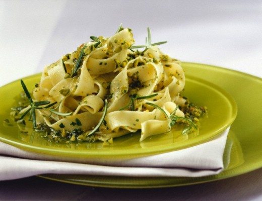 Tagliatelle with pistachio pesto and rosemary
