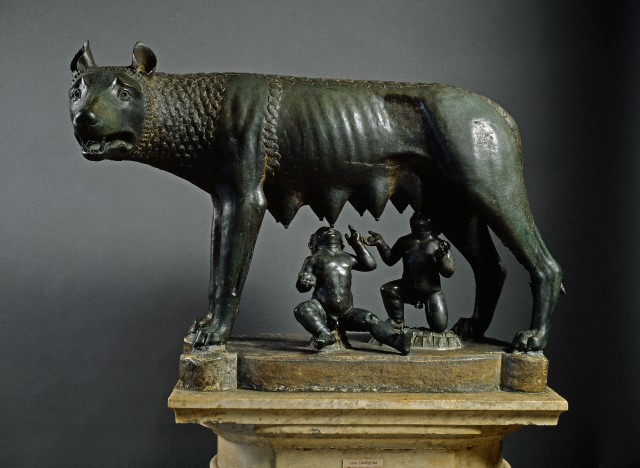 Bronze sculpture. 5th century BC, the twins Remus and Romulus were added during the Renaissance - Rome, musei capitolini. Image by © Leemage/Corbis