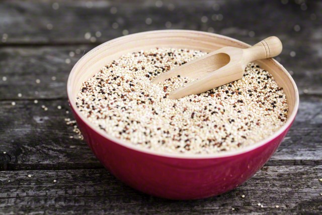 Bowl of tricolour organic quinoa